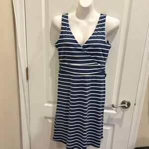 Eddie Bauer Navy and White Striped Aster Lily Travex Faux Wrap Dress Size M